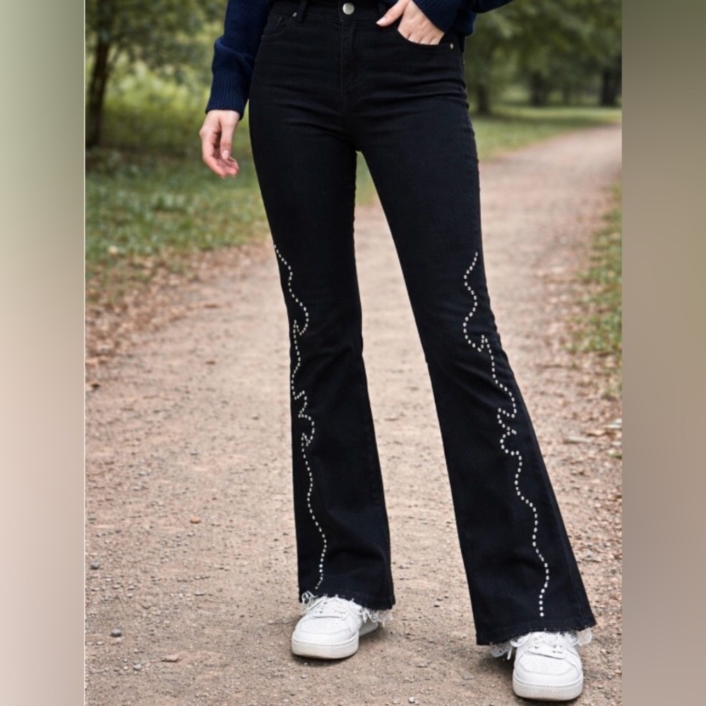 GOGO Black Boot Cut Jeans with Silver Detailing 2 size 11/30 and 1 size 7/28